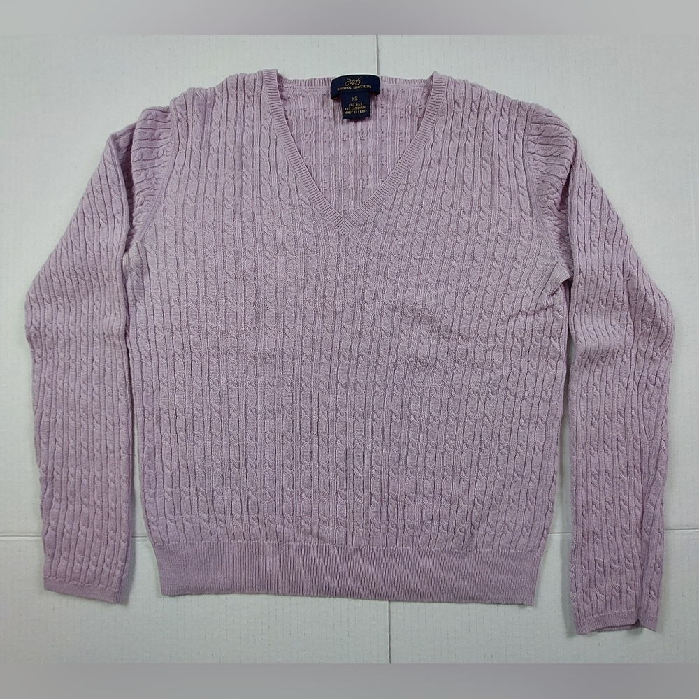 Brooks Brothers Sweater Womens XS Purple Cable Knit V Neck Silk Cashmere Blend